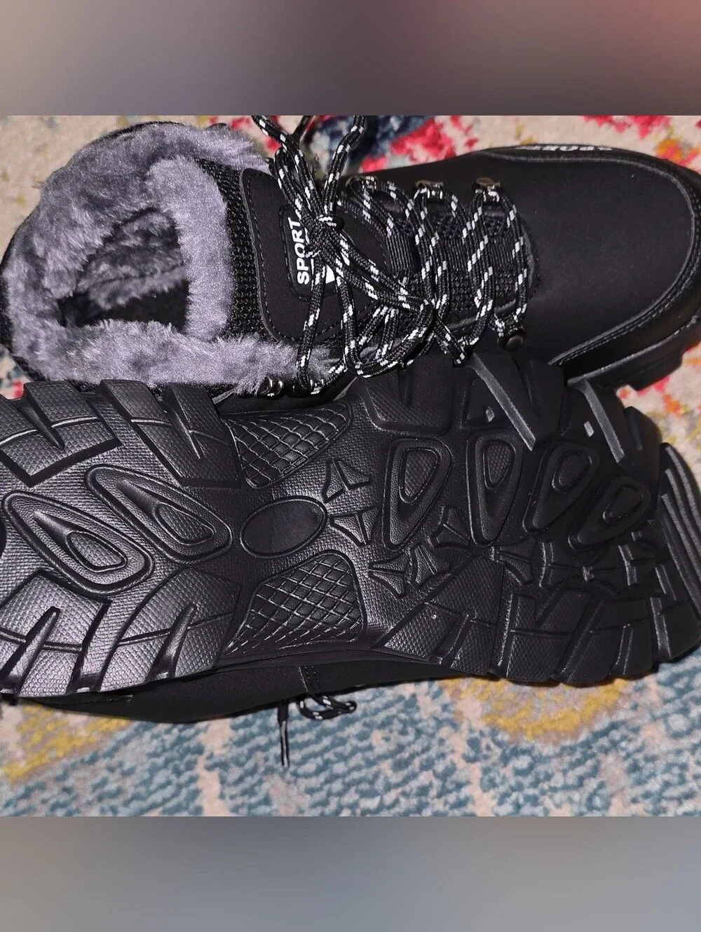 Black Faux-Fur Lined Outdoor Boots
